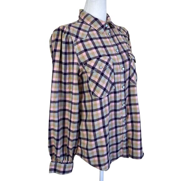 Sundance Sz M Lenora Plaid Flannel Pearl-snap Button-down Shirt Cotton Western - Picture 6 of 16